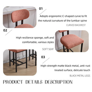 English Elm Bar Stools Set of 2 Upholstered Fabric Seat with Foam Cushion Black Metal Legs Orange W3244P310203
