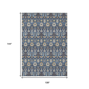 HomeRoots 9' X 12' Navy Blue Floral Area Rug - Washable, Durable, Indoor/Outdoor Design for Stylish Spaces 640500