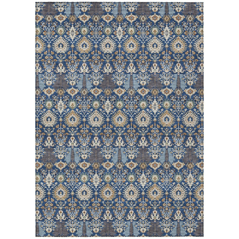 HomeRoots 10' Navy Blue and Ivory Floral Area Rug - Washable, Versatile Indoor/Outdoor Design for High Traffic Spaces 640501