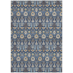 HomeRoots 10' Navy Blue and Ivory Floral Area Rug - Washable, Versatile Indoor/Outdoor Design for High Traffic Spaces 640501