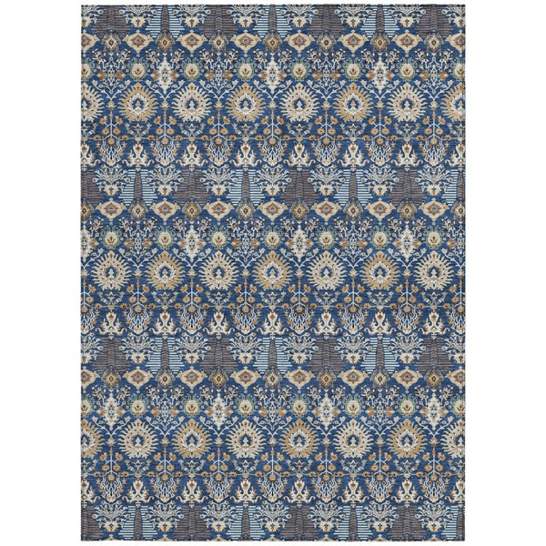 HomeRoots 10' Navy Blue and Ivory Floral Area Rug - Washable, Versatile Indoor/Outdoor Design for High Traffic Spaces 640501