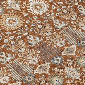HomeRoots 5' X 8' Rust and Ivory Floral Area Rug - Stylish, Washable Indoor/Outdoor Design for Every Space 640503