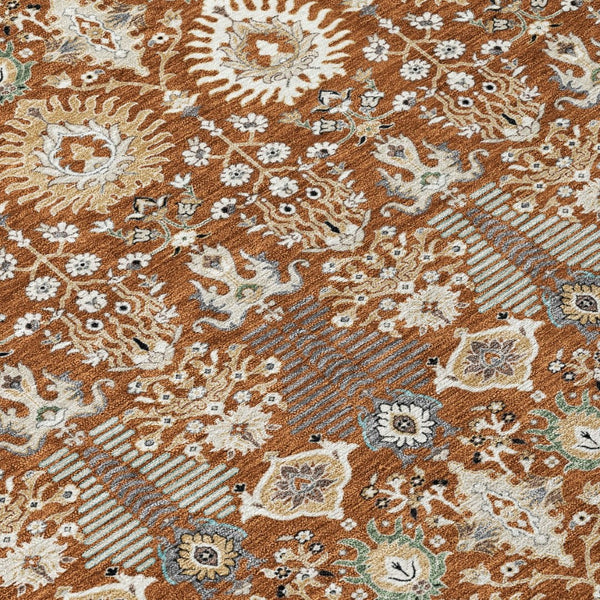 HomeRoots 5' X 8' Rust and Ivory Floral Area Rug - Stylish, Washable Indoor/Outdoor Design for Every Space 640503