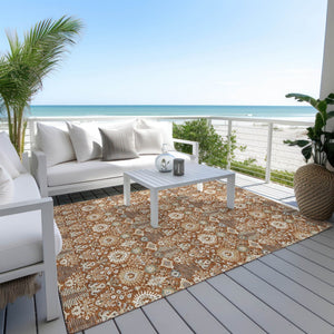 HomeRoots 5' X 8' Rust and Ivory Floral Area Rug - Stylish, Washable Indoor/Outdoor Design for Every Space 640503