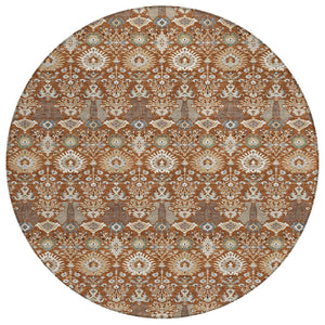 HomeRoots 8' Washable Round Floral Area Rug in Rust and Ivory - Durable, Stylish for Indoor/Outdoor Spaces 640504
