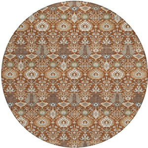 HomeRoots 8' Washable Round Floral Area Rug in Rust and Ivory - Durable, Stylish for Indoor/Outdoor Spaces 640504