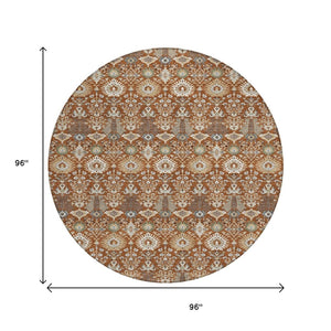 HomeRoots 8' Washable Round Floral Area Rug in Rust and Ivory - Durable, Stylish for Indoor/Outdoor Spaces 640504