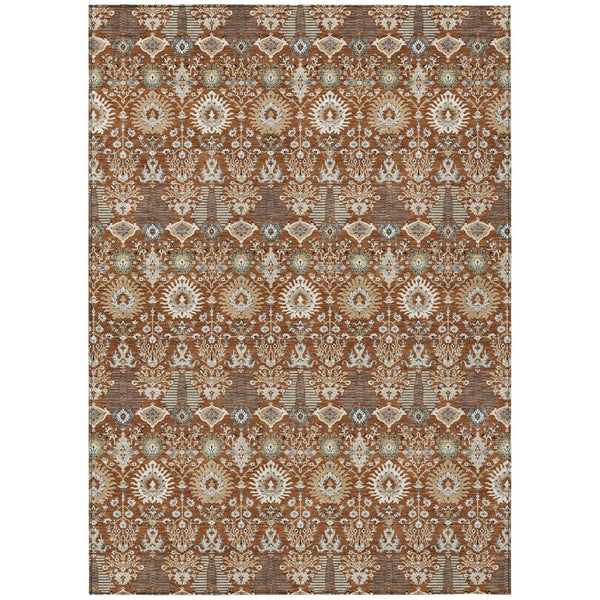 HomeRoots 8' X 10' Durable Rust and Ivory Floral Washable Area Rug for Indoor and Outdoor Spaces, Versatile Style 640505