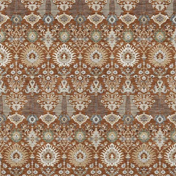HomeRoots 8' X 10' Durable Rust and Ivory Floral Washable Area Rug for Indoor and Outdoor Spaces, Versatile Style 640505