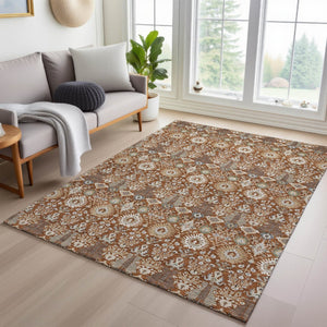 HomeRoots 8' X 10' Durable Rust and Ivory Floral Washable Area Rug for Indoor and Outdoor Spaces, Versatile Style 640505