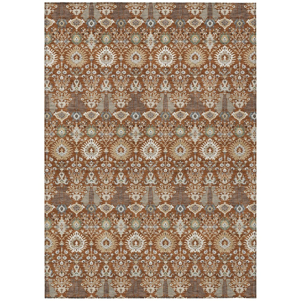 HomeRoots 9' X 12' Floral Indoor Outdoor Area Rug - Rust & Ivory, Washable, Durable, Stylish for Any Space 640506