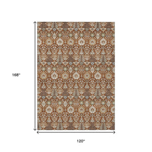 HomeRoots 10' X 14' Floral Area Rug - Rust & Ivory Washable Design Perfect for Indoor & Outdoor Spaces 640507