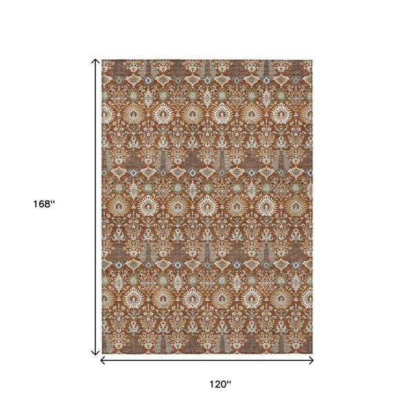 HomeRoots 10' X 14' Floral Area Rug - Rust & Ivory Washable Design Perfect for Indoor & Outdoor Spaces 640507
