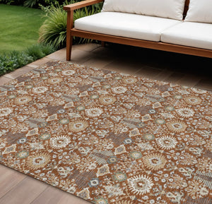 HomeRoots 10' X 14' Floral Area Rug - Rust & Ivory Washable Design Perfect for Indoor & Outdoor Spaces 640507