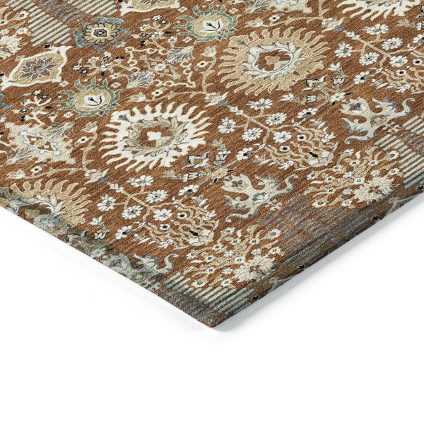 HomeRoots 10' X 14' Floral Area Rug - Rust & Ivory Washable Design Perfect for Indoor & Outdoor Spaces 640507