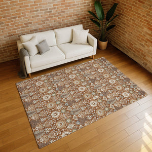 HomeRoots 10' X 14' Floral Area Rug - Rust & Ivory Washable Design Perfect for Indoor & Outdoor Spaces 640507