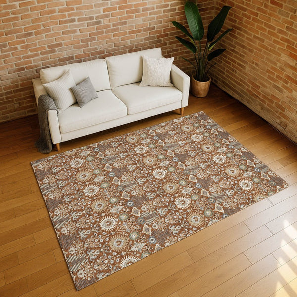 HomeRoots 10' X 14' Floral Area Rug - Rust & Ivory Washable Design Perfect for Indoor & Outdoor Spaces 640507