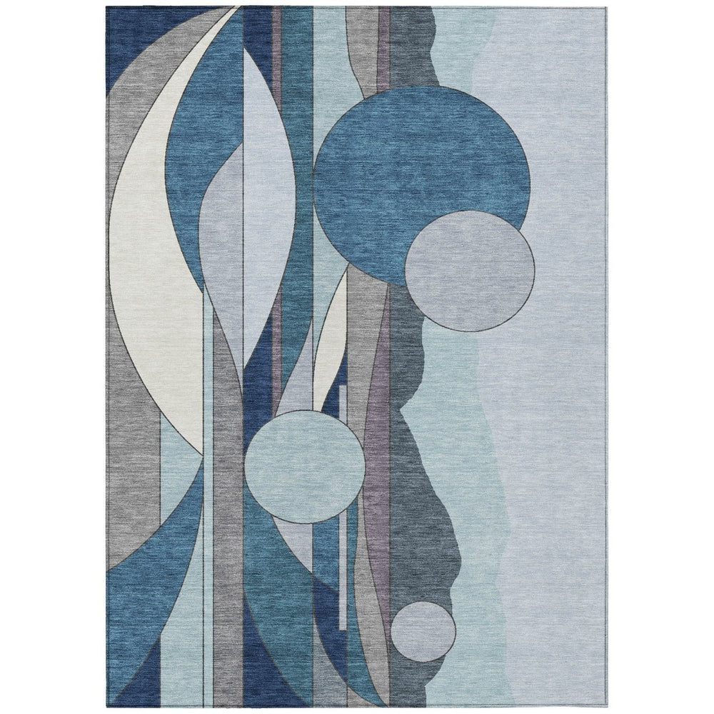 HomeRoots 5' Blue and Ivory Geometric Area Rug - Washable, Durable for Indoor/Outdoor Use, Stylish and Safe! 640509