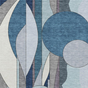 HomeRoots 5' Blue and Ivory Geometric Area Rug - Washable, Durable for Indoor/Outdoor Use, Stylish and Safe! 640509