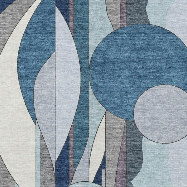 HomeRoots 5' Blue and Ivory Geometric Area Rug - Washable, Durable for Indoor/Outdoor Use, Stylish and Safe! 640509