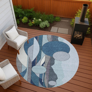 HomeRoots 8' Blue And Ivory Geometric Indoor Outdoor Area Rug – Modern Style, Washable, Durable & Slip-Resistant 640510