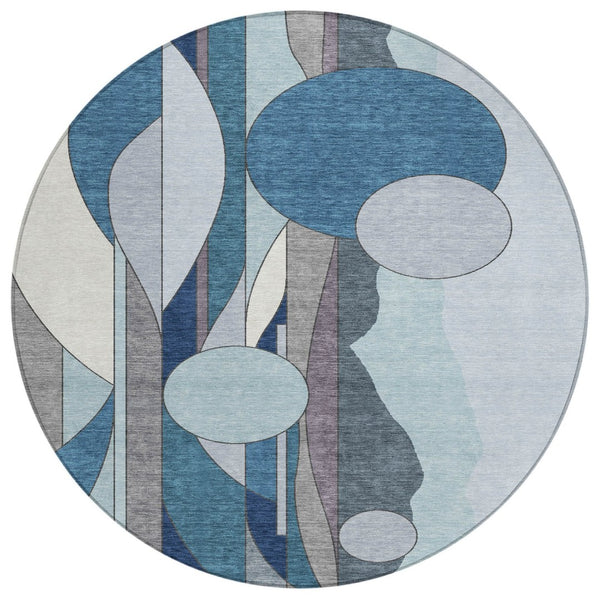 HomeRoots 8' Blue And Ivory Geometric Indoor Outdoor Area Rug – Modern Style, Washable, Durable & Slip-Resistant 640510