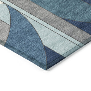 HomeRoots 8' Blue And Ivory Geometric Indoor Outdoor Area Rug – Modern Style, Washable, Durable & Slip-Resistant 640510