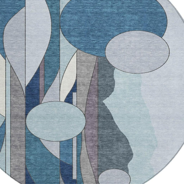 HomeRoots 8' Blue And Ivory Geometric Indoor Outdoor Area Rug – Modern Style, Washable, Durable & Slip-Resistant 640510