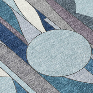 HomeRoots 8' Blue And Ivory Geometric Indoor Outdoor Area Rug – Modern Style, Washable, Durable & Slip-Resistant 640510