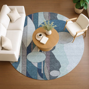 HomeRoots 8' Blue And Ivory Geometric Indoor Outdoor Area Rug – Modern Style, Washable, Durable & Slip-Resistant 640510