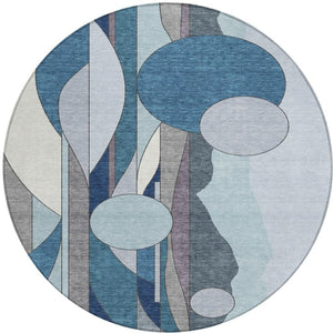 HomeRoots 8' Blue And Ivory Geometric Indoor Outdoor Area Rug – Modern Style, Washable, Durable & Slip-Resistant 640510
