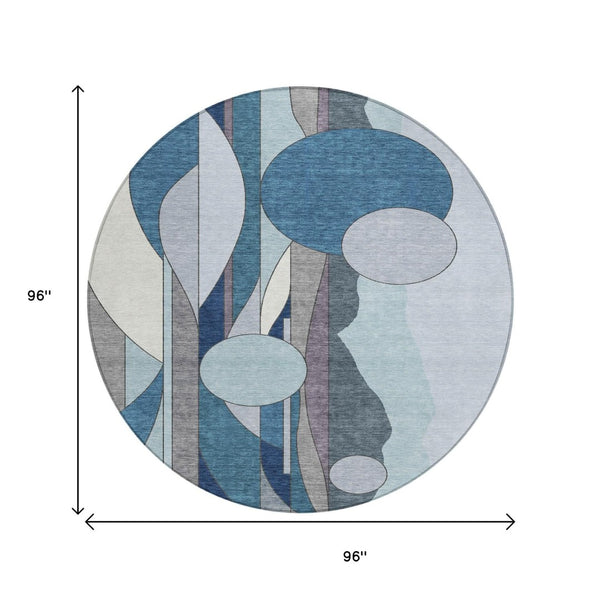 HomeRoots 8' Blue And Ivory Geometric Indoor Outdoor Area Rug – Modern Style, Washable, Durable & Slip-Resistant 640510