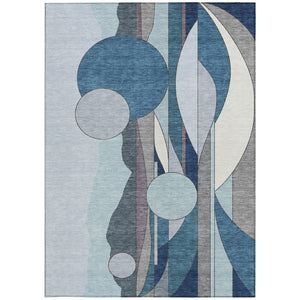 HomeRoots 8' X 10' Blue and Ivory Geometric Rug - Washable, Stain-Resistant for Indoor/Outdoor Versatility! 640511