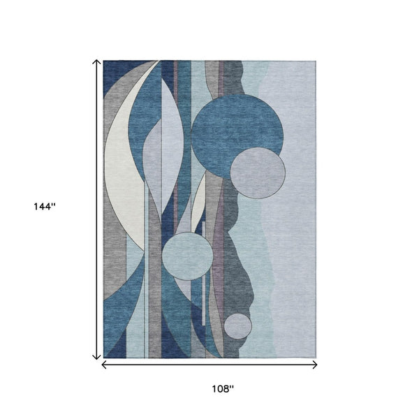 HomeRoots 9' X 12' Blue and Ivory Geometric Area Rug - Stylish, Washable, Durable for Indoor & Outdoor Use! 640512