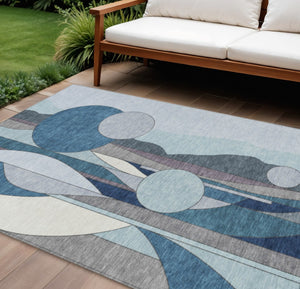 HomeRoots 10' Blue and Ivory Geometric Area Rug - Washable Indoor/Outdoor Design for High-Traffic Spaces 640513