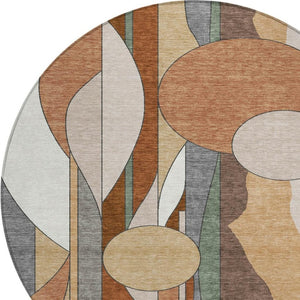 HomeRoots 8' Copper and Ivory Round Geometric Rug - Washable, Durable, Stylish for Indoor and Outdoor Spaces 640516