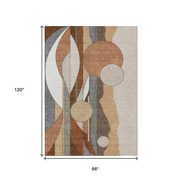HomeRoots 8' X 10' Copper and Ivory Geometric Area Rug – Stylish, Washable, Durable for Indoor & Outdoor Use 640517