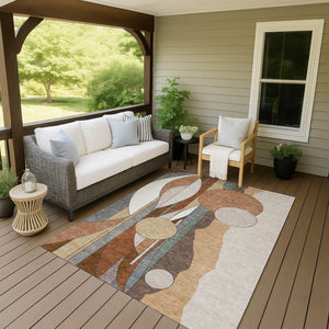 HomeRoots 8' X 10' Copper and Ivory Geometric Area Rug – Stylish, Washable, Durable for Indoor & Outdoor Use 640517