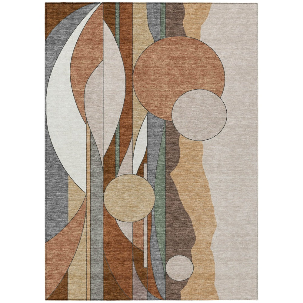 HomeRoots 8' X 10' Copper and Ivory Geometric Area Rug – Stylish, Washable, Durable for Indoor & Outdoor Use 640517