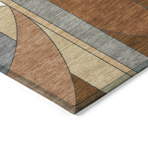HomeRoots 8' X 10' Copper and Ivory Geometric Area Rug – Stylish, Washable, Durable for Indoor & Outdoor Use 640517