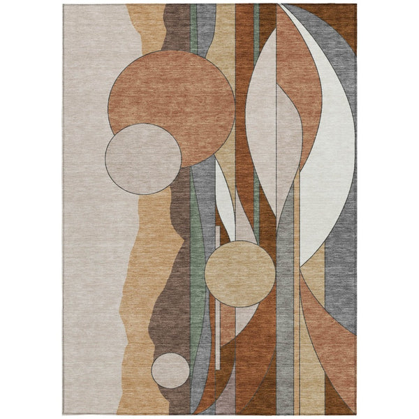 HomeRoots 8' X 10' Copper and Ivory Geometric Area Rug – Stylish, Washable, Durable for Indoor & Outdoor Use 640517