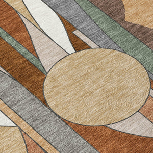 HomeRoots 8' X 10' Copper and Ivory Geometric Area Rug – Stylish, Washable, Durable for Indoor & Outdoor Use 640517