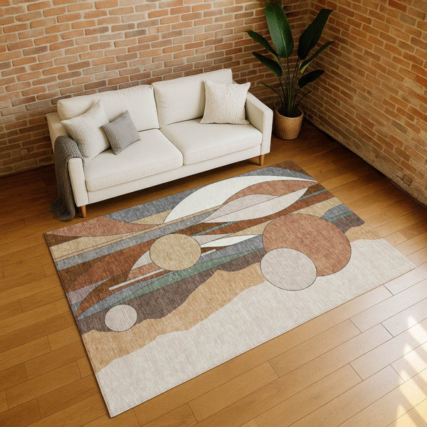 HomeRoots 8' X 10' Copper and Ivory Geometric Area Rug – Stylish, Washable, Durable for Indoor & Outdoor Use 640517