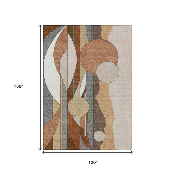 HomeRoots 10' Copper and Ivory Geometric Washable Area Rug - Stylish Indoor/Outdoor Design for High-Traffic Spaces 640519