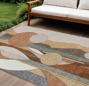 HomeRoots 10' Copper and Ivory Geometric Washable Area Rug - Stylish Indoor/Outdoor Design for High-Traffic Spaces 640519