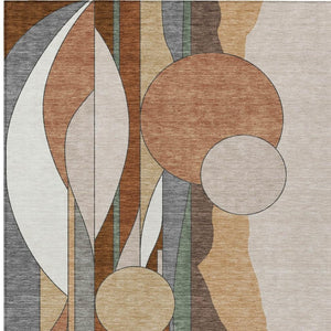 HomeRoots 10' Copper and Ivory Geometric Washable Area Rug - Stylish Indoor/Outdoor Design for High-Traffic Spaces 640519