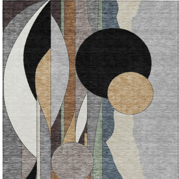 HomeRoots 8' X 10' Gray Black Gold Geometric Washable Rug - Durable Indoor/Outdoor Style for Busy Homes 640523