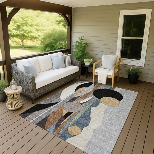 HomeRoots 8' X 10' Gray Black Gold Geometric Washable Rug - Durable Indoor/Outdoor Style for Busy Homes 640523
