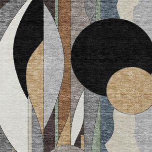 HomeRoots 8' X 10' Gray Black Gold Geometric Washable Rug - Durable Indoor/Outdoor Style for Busy Homes 640523
