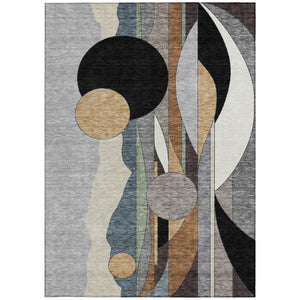 HomeRoots 10' Gray, Black & Gold Geometric Washable Area Rug for Indoor/Outdoor Use - Durable & Stylish! 640525
